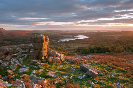 Sundown from Leather Tor overlooking Burrator Reservoir, Dartmoor